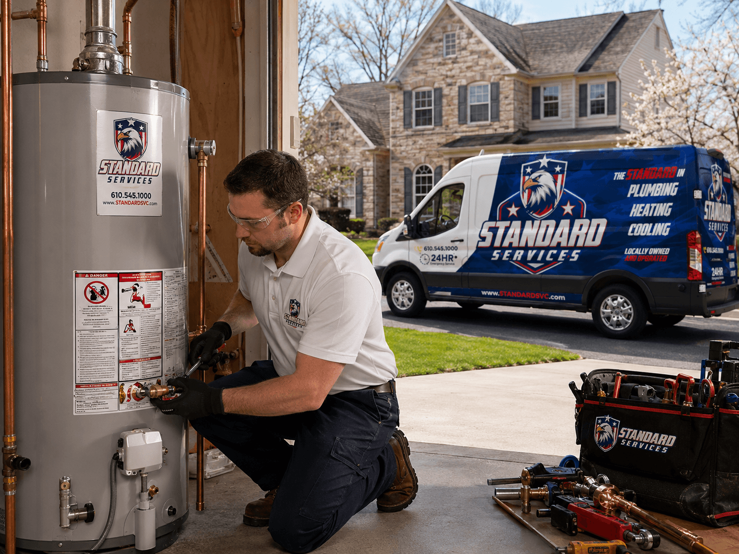 Standard Services plumber installing a new water heater